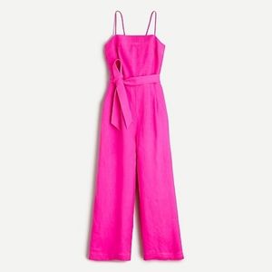 Tie-waist linen jumpsuit